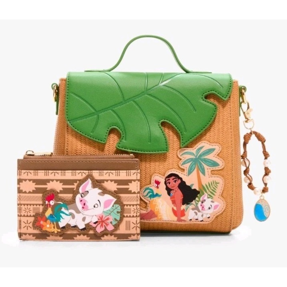 Her Universe Disney Moana & Pua Rattan Leaf Crossbody Bag Charm Heart & Wallet
